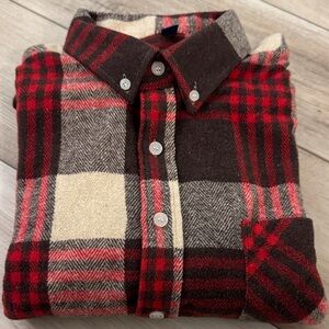 Plaid Flannel Shirt Men’s Medium - Thick & Cozy! Red, Brown and Tan/Cream